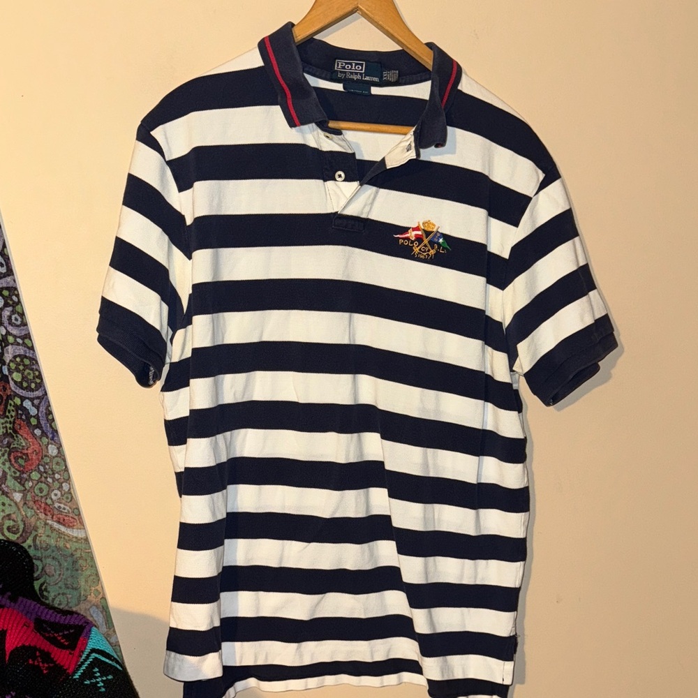 Polo Ralph Lauren Striped Polo Shirt Navy XXL Y2K
